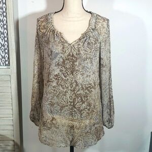 Liz Claiborne Sheer Top Blouse  w/ Camisole Long Sleeve Peasant Style Sz S